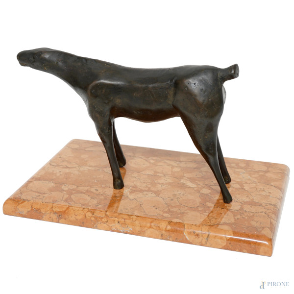 Scultura in bronzo rappresentante un cavallo, con base in marmo, altezza cm 15