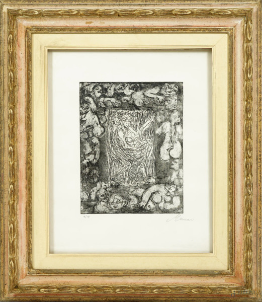 Mino Maccari - Senza titolo, litografia, firmata in basso a destra, esemplare n. 4/10, cm 52,5x42 circa, entro cornice