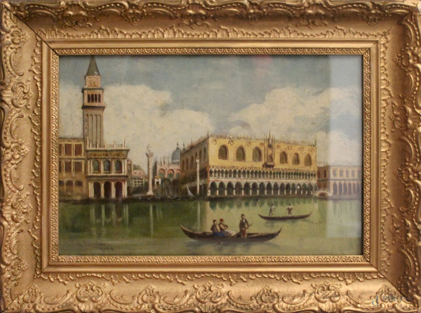 Venezia, olio su tavola firmato, cm 28 x 40, entro cornice.