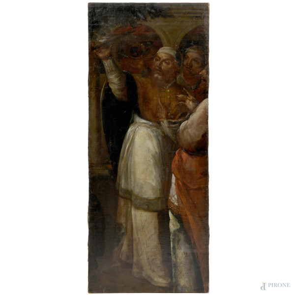 Profeta al tempio, olio su tela, XVIII secolo, cm 136x54,5, (difetti)