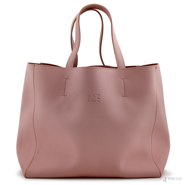 Borsa Fez in similpelle rosa, cm 31x37, (segni di usura)