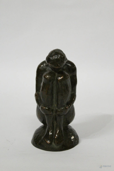 Nudo di donna, scultura in bronzo brunito, firmata M. Baroni, H 17 cm.