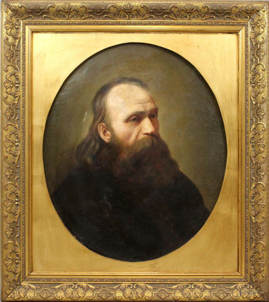 Ivan Nikolaevitch Kramskoy - Attribuito, Ritratto di Fedor Dostoevskij, olio su tela, cm 75X62,5, entro cornice, (difetto sulla tela)