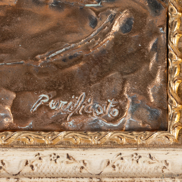 Ritratto di donna, bassorilievo in bronzo, cm 30x22, firmata in basso a destra, entro cornice