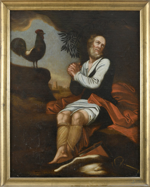 San Pietro, XVIII-XIX secolo, olio su tela, cm 100,5x78, entro cornice, (abrasioni, sollevamenti di colore)
