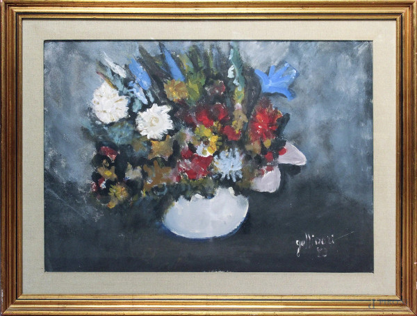 Vaso con fiori, olio su tela 50x70 cm, firmato, entro cornice.