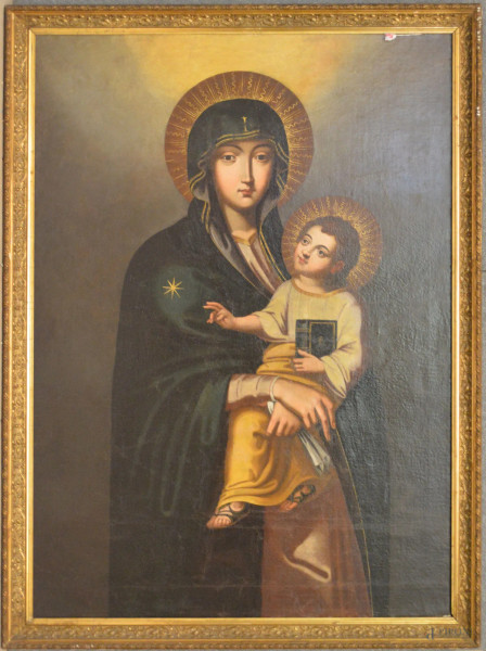 Madonna con Bambinello, olio su tela 130x90 cm, entro cornice.