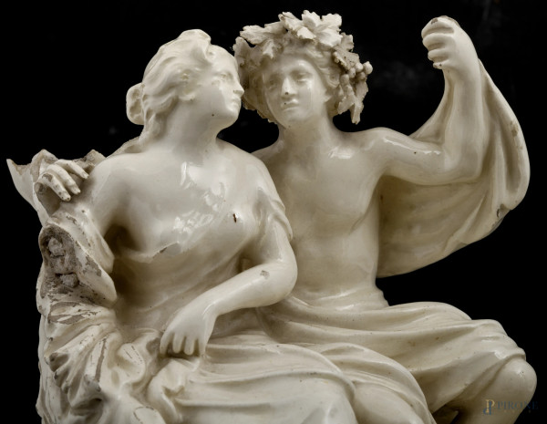 Gruppo in maiolica raffigurante il Trionfo di Bacco e Arianna, Manifattura di Bassano, XIX secolo...