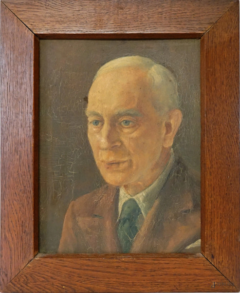 Ritratto d'uomo, olio su cartone, cm 32x24, XX secolo, entro cornice.