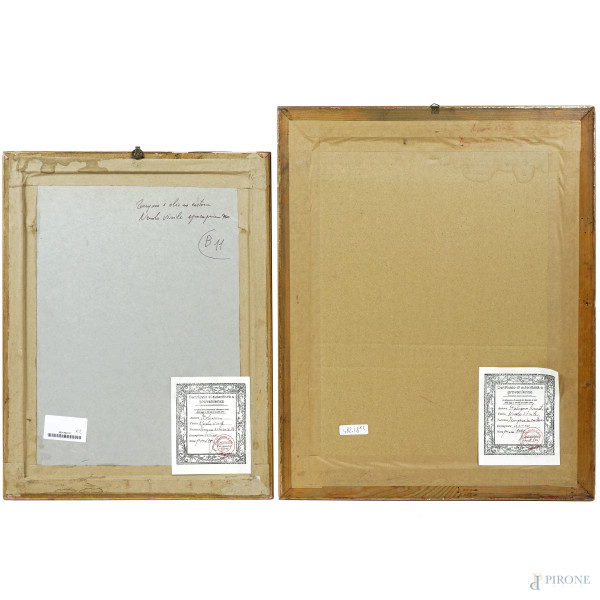 Coppia di nudi virili, XX secolo, tempera su carta, misure massime cm 42x32 compreso passepartout...