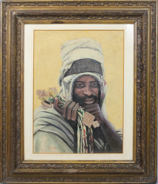 Ritratto di Berbero, tempera su cartone, cm. 80x60, firmato G. Carosi, entro cornice.