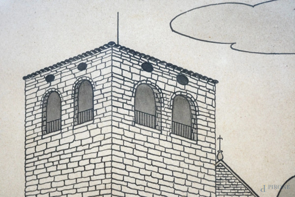 Trieste-Cattedrale di San Giusto, multiplo su carta, cm 37x31, firmato e datato, entro cornice