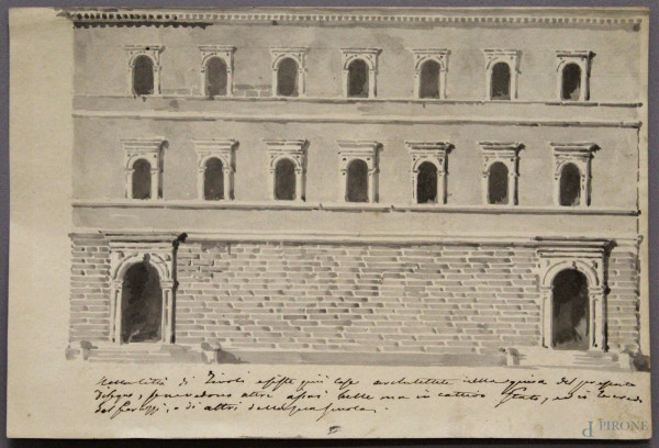 Esterno di palazzo, acquarello su carta, 20x30 cm, XIX sec.
