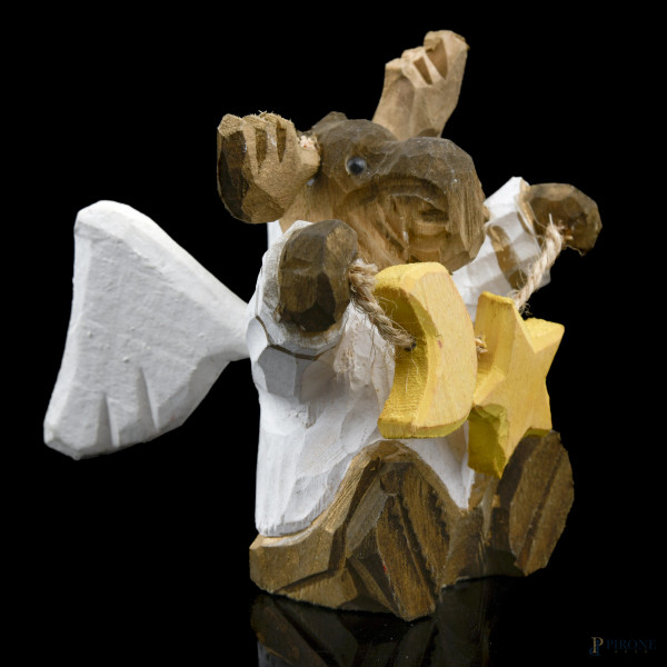 Lotto di 6 segnaposto a guisa di renna di Natale in legno dipinto, XX secolo, altezza cm 13 (segn...