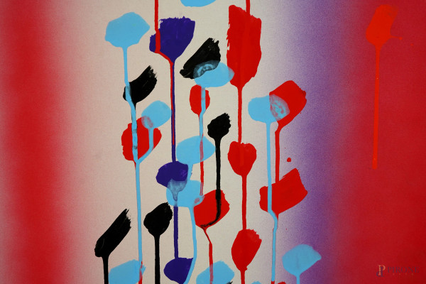 Ennio Finzi (Venezia, 1931 – Mestre, 2024), Senza titolo, tempera su carta applicata su tela, cm ...