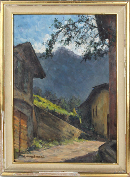 Attilio Maiocchi - La scorciatoia per Ormanico, olio su tavola, cm. 43x30, entro cornice