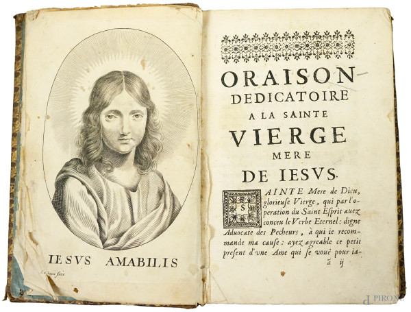 Antico volume "L'uffizio della B. Vergine", (difetti, mancanze, macchie e pagine recise).