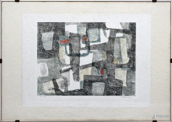F&#233;licia Pacanowska - Composizione astratta, litografia a colori, cm. 38x52, entro cornice
