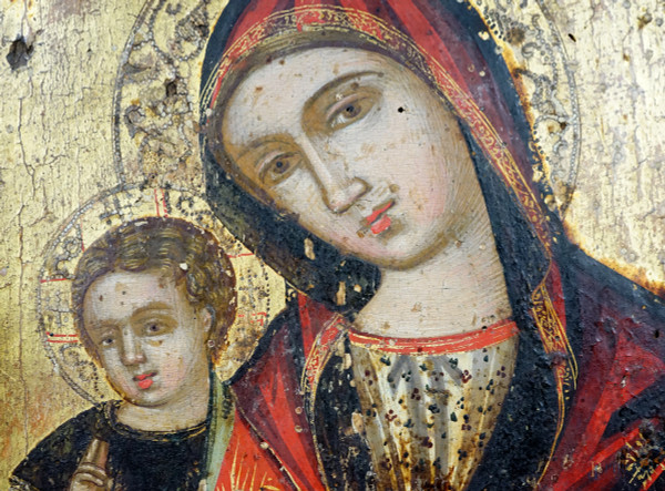 Scuola veneto-cretese del XVI-XVII secolo, Madonna della Consolazione, tempera su tavola a fondo ...