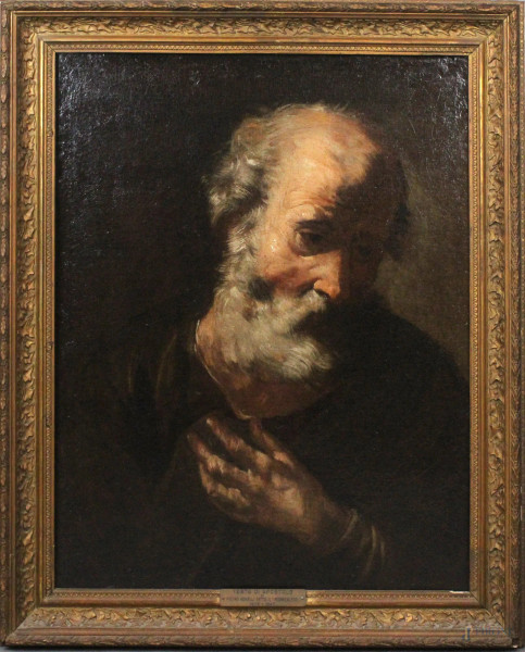 Pietro Novelli Il Monrealese - (Attribuito), Testa di Apostolo, olio su tela, cm. 64,5x50, entro cornice.