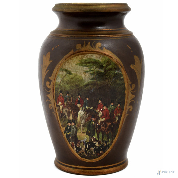 Vaso in ceramica Wurzburg con scene di caccia, altezza cm 22,5, (lievi segni di usura)