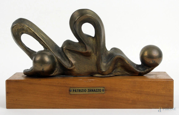Patrizio Zanazzo - Composizione con sfere, scultura in bronzo, cm h 9,5x19x5, base in legno