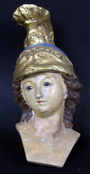Busto di Minerva in terracotta dipinta con occhi in vetro, altezza 16,5 cm, Napoli XVIII secolo.