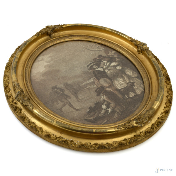 Cornice a serto ovale in legno intagliato e dorato, XX secolo, cm 40x35; luce cm 29,5x23,5, (segni di usura, scalfiture, perdita di doratura, difetti)