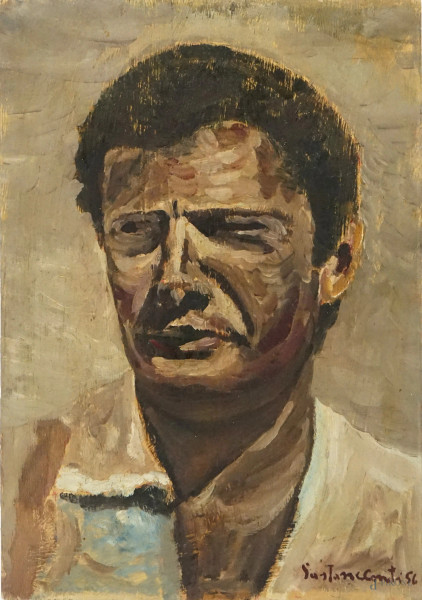 Gustavo Conti - Ritratto di Marcello Mastroianni, olio su compensato, cm 34,5x24,5.