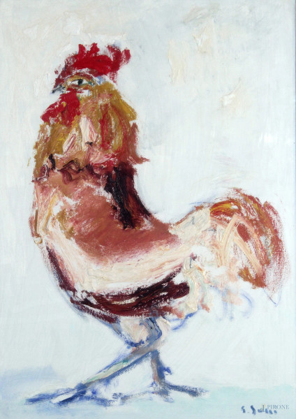 Giuseppe Succi, Gallo, olio su tela, cm 50x70, entro cornice.