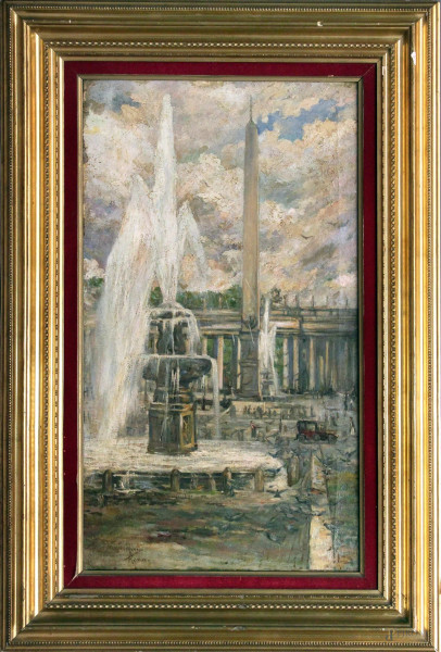 Dante Ricci - Piazza San Pietro, olio su tela, 70x40 cm, entro cornice.