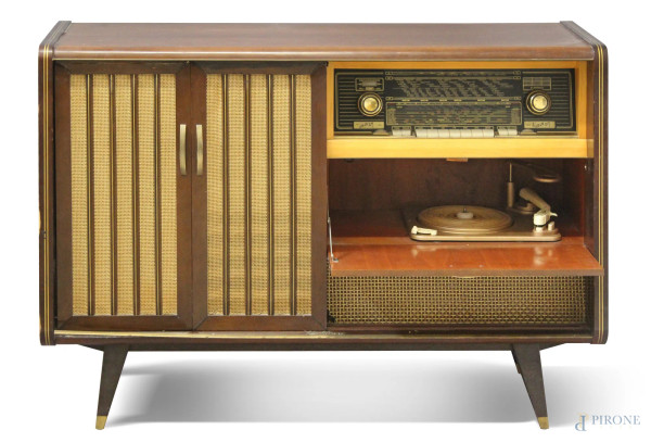 Mobile radio giradischi Schaublorenz in radica di noce anni 60 - 70, h. 85x118x40