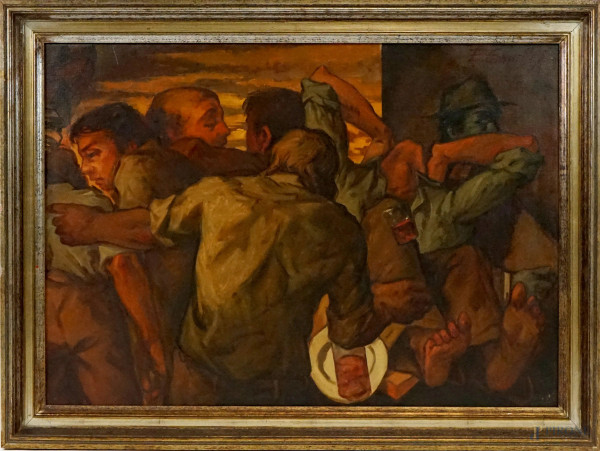 Eugenio Cannistr&#224; - Ebbrezza, olio su tela, cm 70x100, entro cornice.