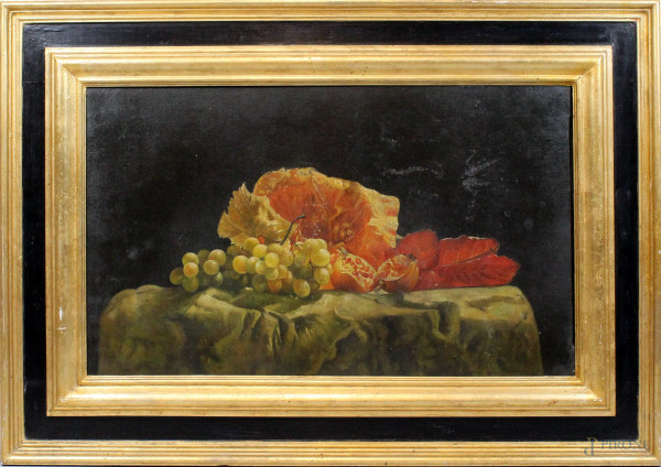 Natura morta, olio su tela, cm 44,5x73, XX secolo, entro cornice