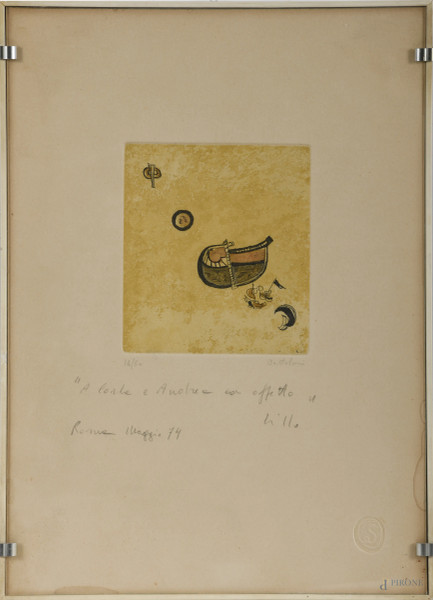 Lillo Bartoloni, Senza Titolo, litografia a colori es. 14/50, cm 34x24, firmato in basso a destra, dedicato in basso, entro cornice, (segni di usura, tracce di umidità, bruniture, difetti)