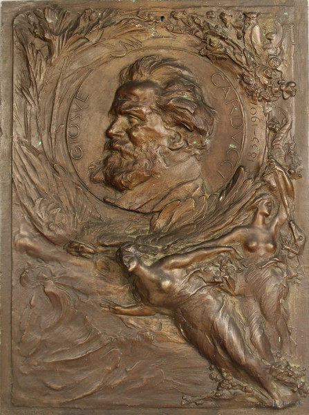 Egidio  Boninsegna - Lastra in bronzo raffigurante Giosu&#232; Carducci, h. 42x31,5 cm.