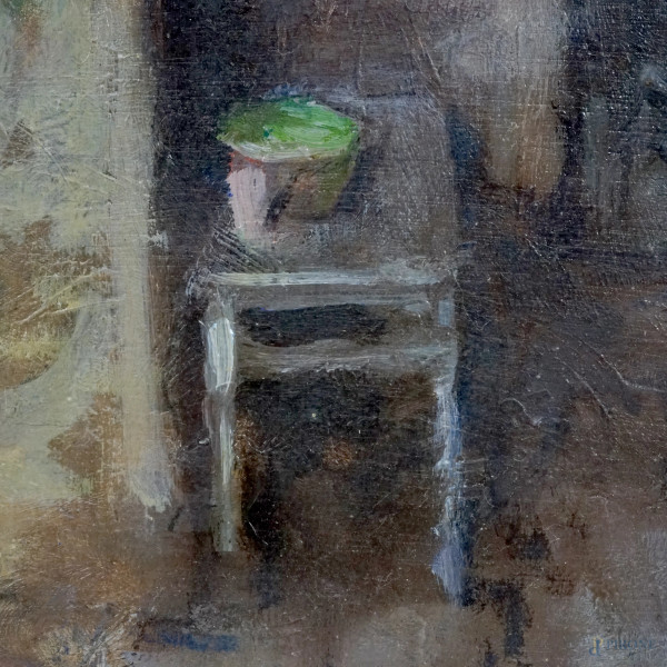 Vita semplice, olio su tavola, firmato in basso a destra G. Capponi, cm 33,4x41,2, entro cornice