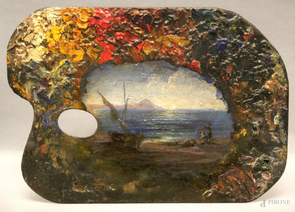 Veduta del Vesuvio, olio su tavolozza, cm 25x35, XIX sec.