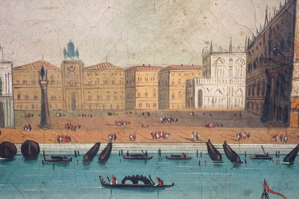Veduta di Venezia, sec. XIX, olio su tela, cm 35,5x57,5, entro cornice, (difetti)