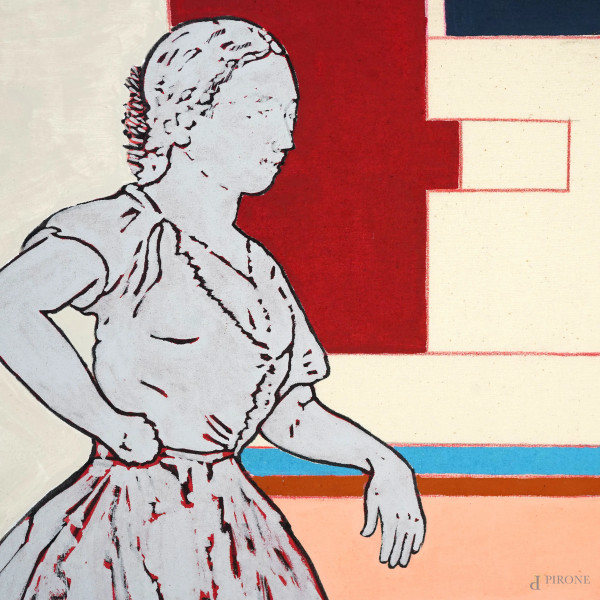 Urbano domestico in riposo, olio su tela, cm 50x70, titolato e firmato al retro