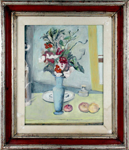 Natura morta-vaso con fiori, olio su tela, cm.50x40, XX secolo, entro cornice.