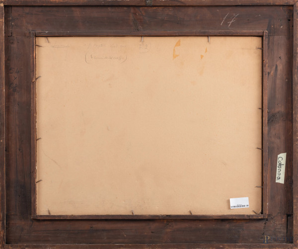 Scorcio di paesaggio arabo, XX secolo, tecnica mista su carta, cm 52,5x67, firmato e datato 1900 ...