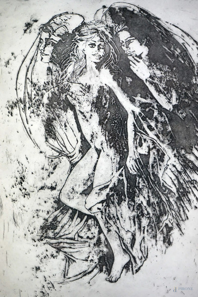 Anna Salvatore - Figura, prova d'autore, cm 67x48, entro cornice.