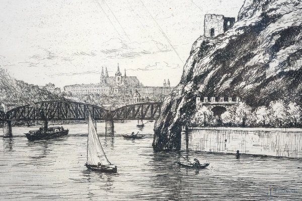 Lotto di tre stampe raffiguranti la Zecca di Santiago, il Tempio della Concordia e scorcio di Pra...