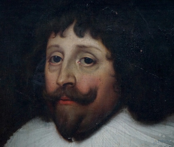 Pittore nord-europeo del XVII secolo, Ritratto di gentiluomo con gorgiera, olio su tela, cm 82x64...