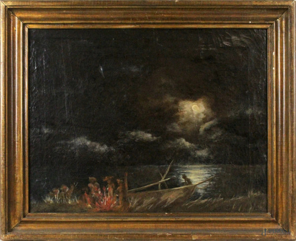 Marina notturna, olio su tela, cm 42,5x54,5, XIX secolo