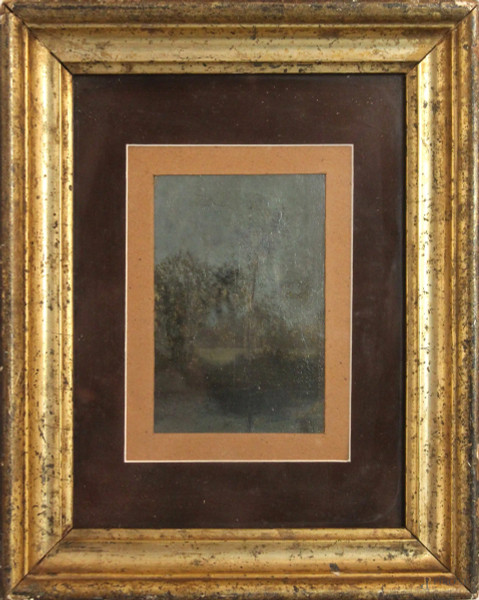 Paesaggio, olio su tavola, cm 14x9, firmato Ciompi, entro cornice.