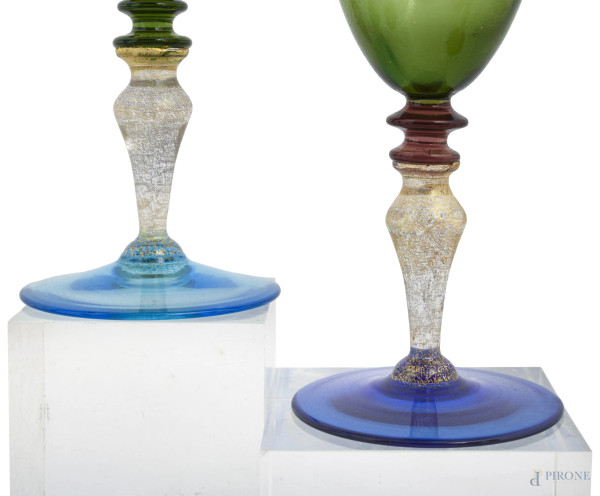 Sei calici Nason&Moretti Murano Mod. Sandra, colore arlecchino, altezza cm 17