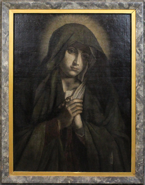 Scuola marchigiana del XVII secolo, Vergine in preghiera, olio su tela, cm 70 x 52, entro cornice