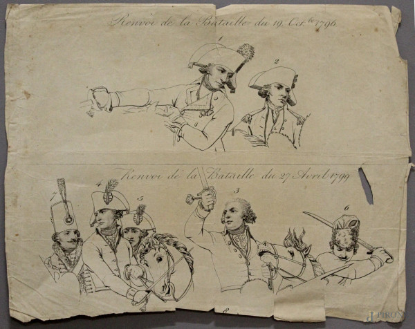 Ufficiali francesi, china su carta, 24x31 cm, datato 1796 - 1799.